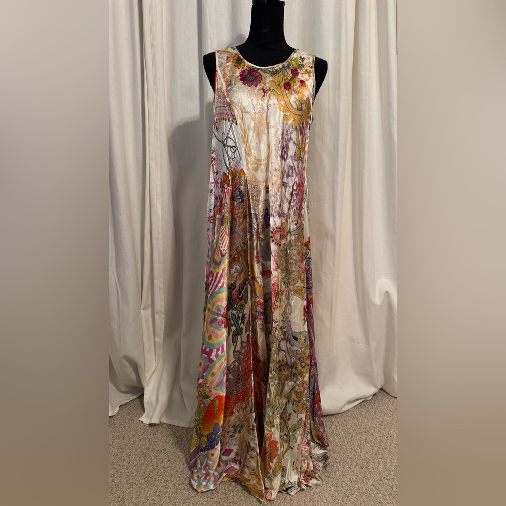 Johnny Was Multicolor Floral & Paisley Maxi Dress with Gold Accents